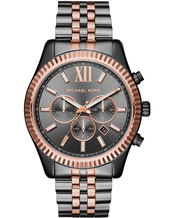 Michael Kors Lexington Roloi Xronogafos Batarias me Roz Xruso / Mavro Metalliko Brasele MK8561